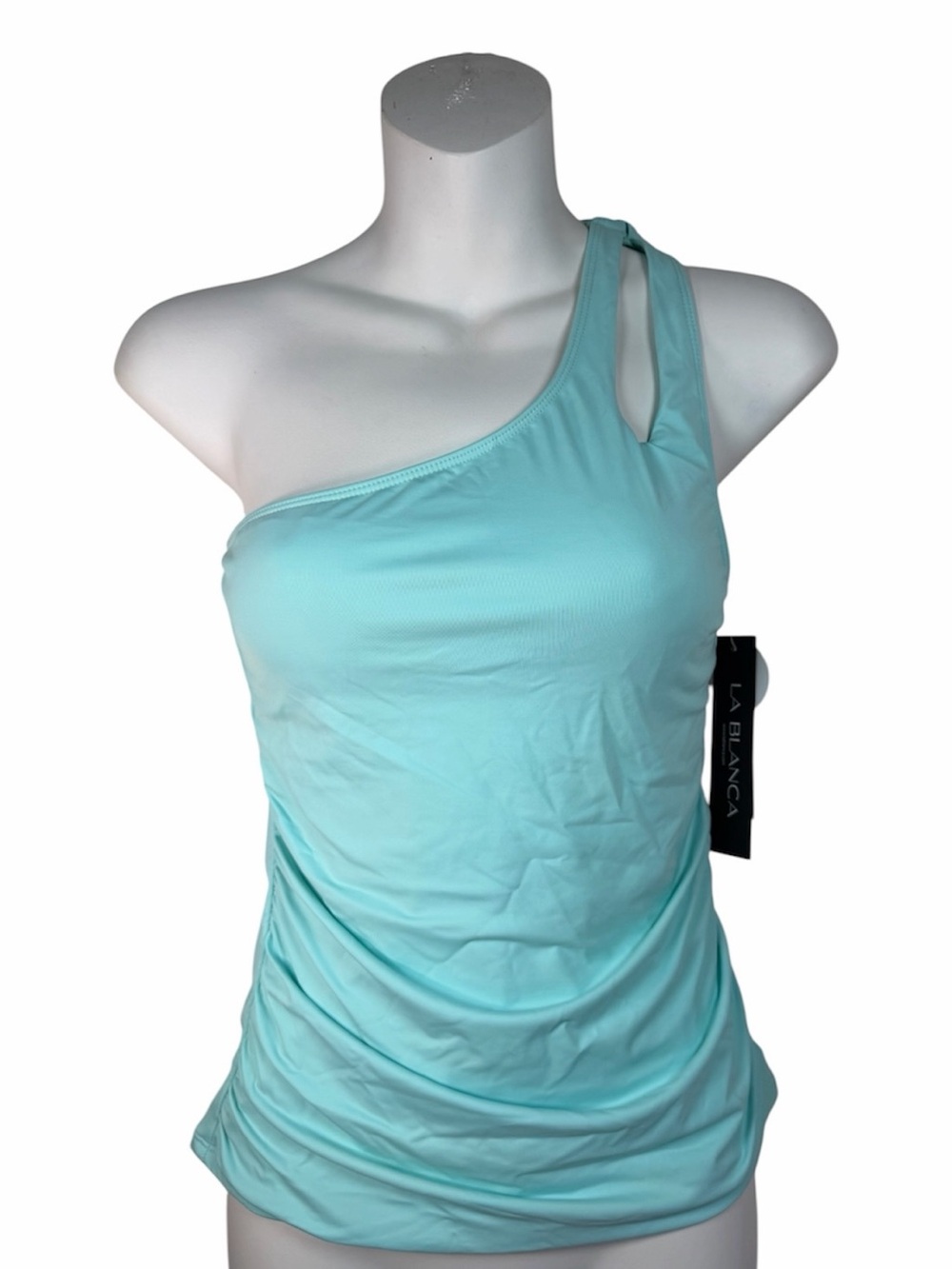 La Blanca Tankini Top Island Goddess Ruched One Shoulder Blue Tummy Control 4